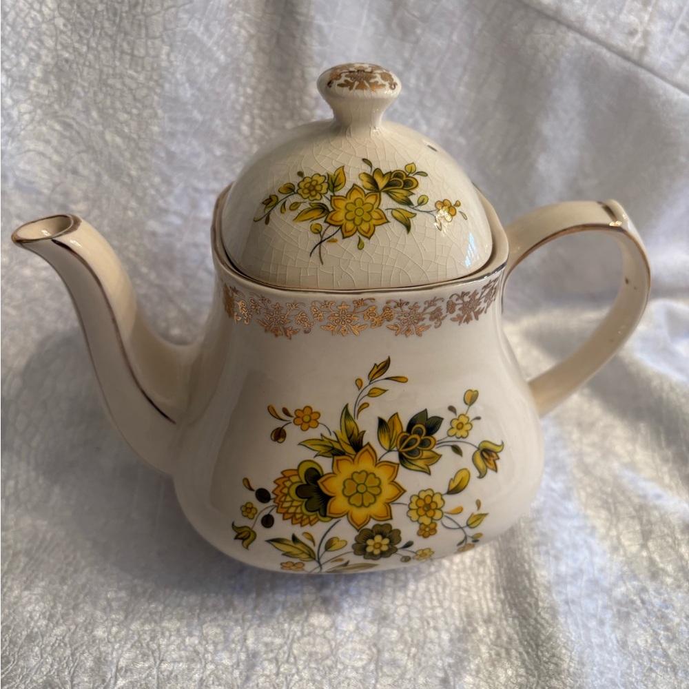Vintage made in England Floral Cream and Yellow Teapot